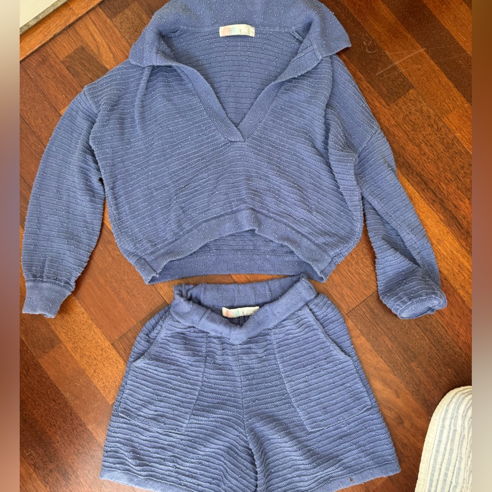 Free People Blue Cozy Knit Two-Piece Set